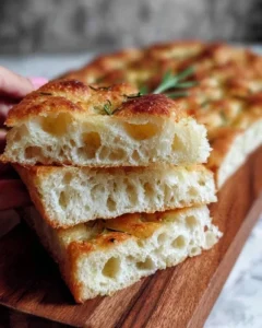 Easy focaccia bread fresh out of the oven, topped with herbs and sea salt.