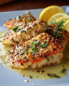 Delicious lemon garlic parmesan chicken cooked with fresh herbs and spices