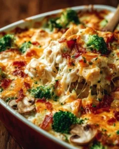 Easy low carb chicken casserole with vegetables and cheese