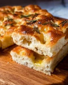 Homemade Focaccia bread topped with rosemary and sea salt.