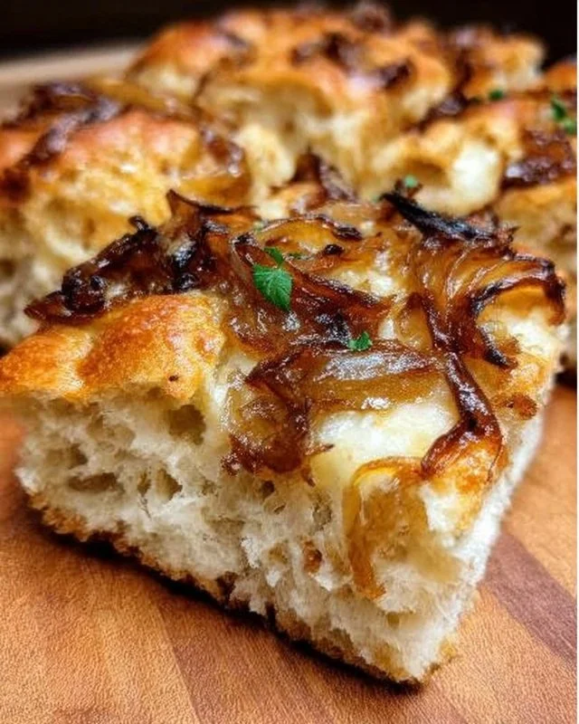 Focaccia Bread with Caramelized Onions and White Cheddar
