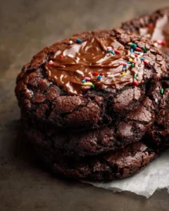 Delicious fudgy brownie topped with rich chocolate frosting on a plate