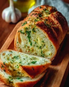 Freshly baked Garlic Herb Bread with a golden crust and aromatic herbs