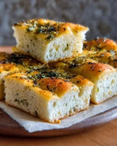 Homemade Garlic Herb Focaccia bread with herbs and garlic topping