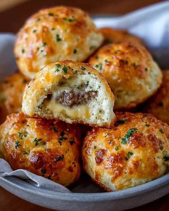 Garlic Parmesan Cheeseburger Bombs fresh out of the oven, golden and delicious.