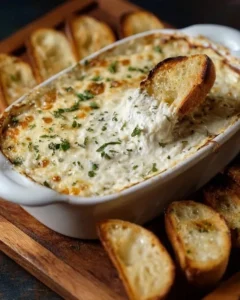 Gooey garlic bread dip served in a bowl with breadsticks for dipping