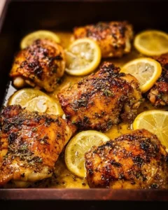 Delicious Greek Lemon Chicken garnished with fresh herbs and lemon slices