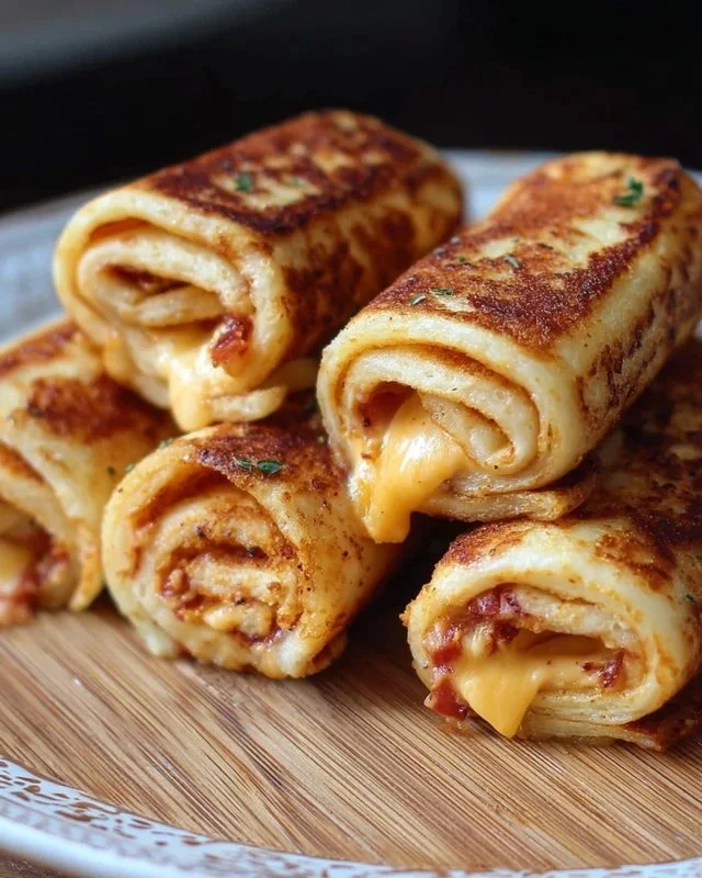 Delicious grilled cheese roll ups with melted cheese and toasted bread