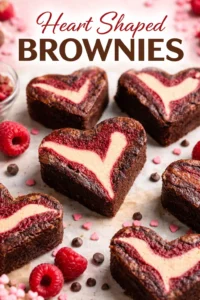 Delicious heart shaped brownies decorated with chocolate and sprinkles