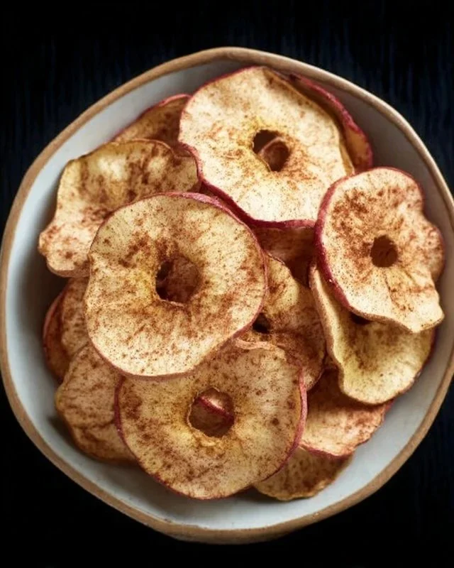 Bowl of homemade apple cinnamon chips ready to be enjoyed