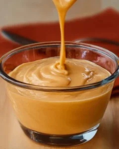 Delicious homemade butterscotch pudding served in a bowl with a spoon.