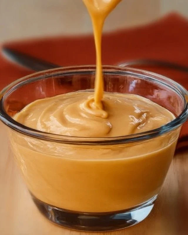 Delicious homemade butterscotch pudding served in a bowl with a spoon.