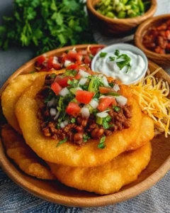 Homemade Navajo Taco on Indian Fry Bread topped with fresh ingredients