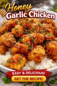 Delicious Honey Garlic Chicken served on a plate with herbs and vegetables