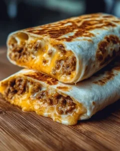 Delicious grilled cheese burrito ready to be enjoyed, featuring gooey cheese in a warm tortilla.