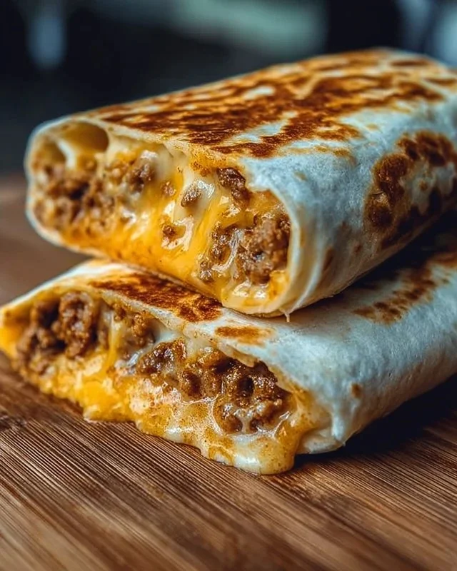 Delicious grilled cheese burrito ready to be enjoyed, featuring gooey cheese in a warm tortilla.