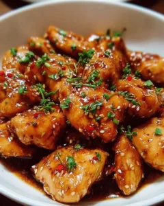 Delicious honey garlic chicken served on a plate with colorful vegetables
