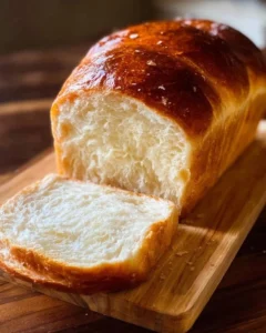 Homemade Milk and Honey Bread loaf on a wooden cutting board