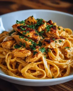 Easy Cowboy Butter Chicken Linguine, ready in 30 minutes, served in a bowl
