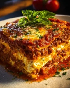 Delicious Maggiano’s style lasagna made with layers of pasta, meat, and cheese.