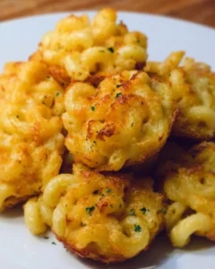 Mini Macaroni and Cheese Bites served on a plate