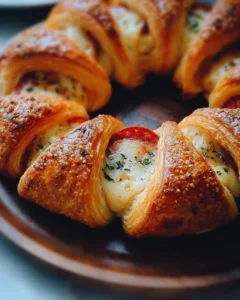 Mozzarella pepperoni croissant rolls fresh out of the oven