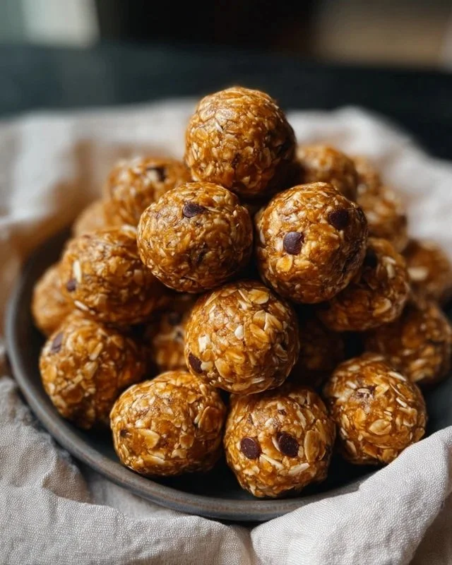 Delicious no-bake peanut butter energy bites on a plate.