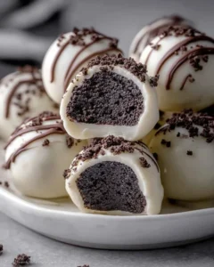 Delicious no-bake Oreo Cake Balls on a white plate
