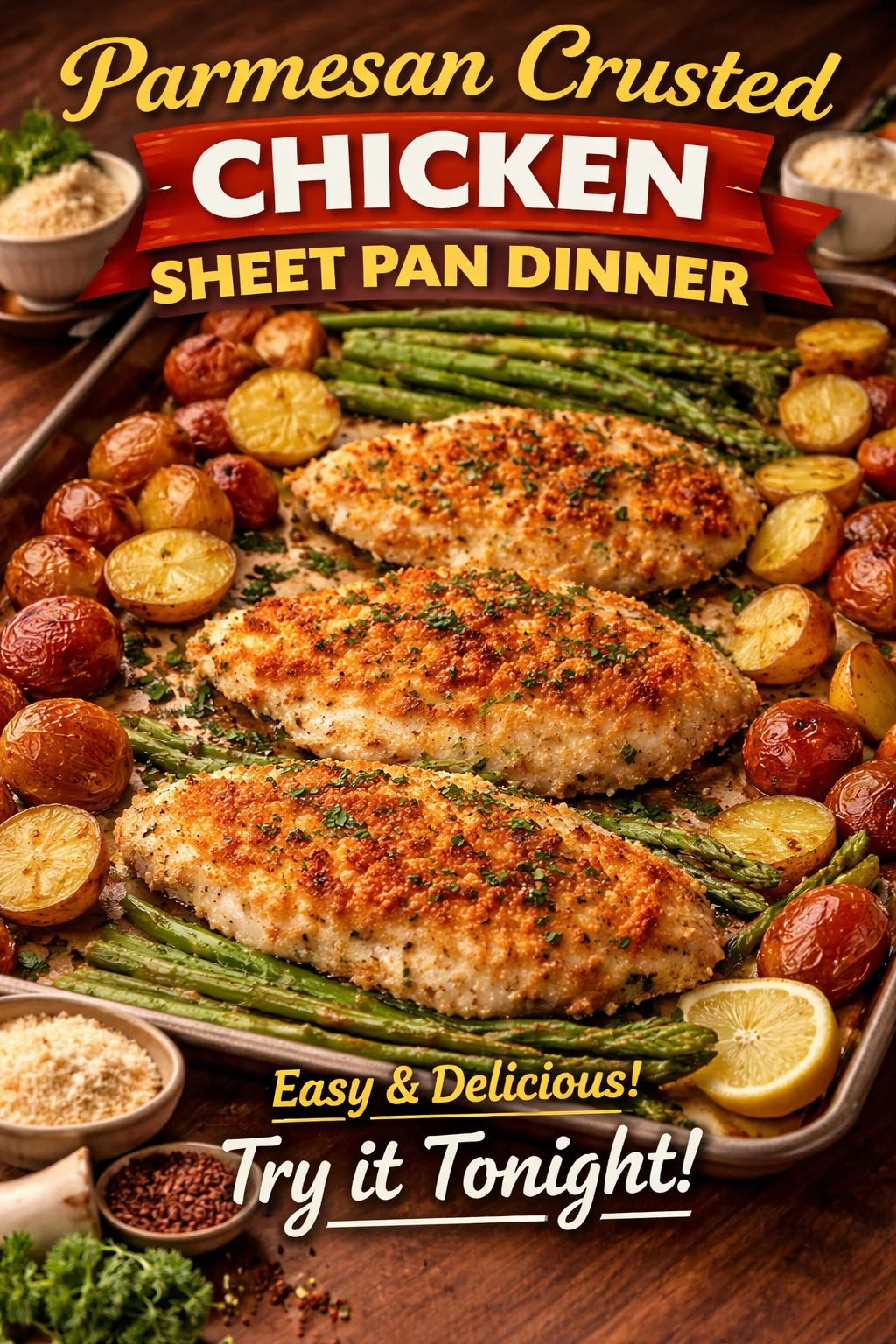 Parmesan Crusted Chicken Sheet Pan Dinner
