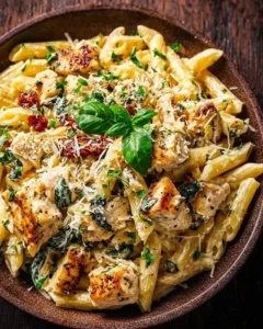 Parmesan Marry Me Chicken Pasta dish served with herbs and spices
