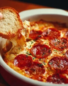 Cheesy Pizza Dip served with crunchy tortilla chips