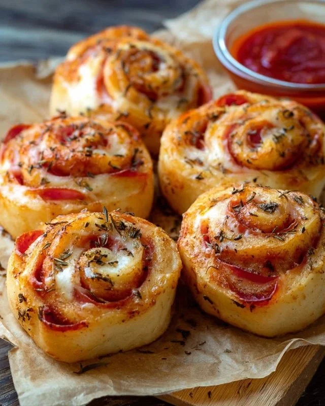 Plate of golden-brown pizza rolls ready to be served as a tasty snack