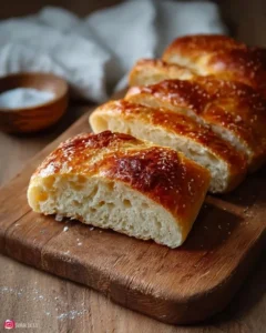 Loaf of freshly baked Polish Potato Bread on a wooden table