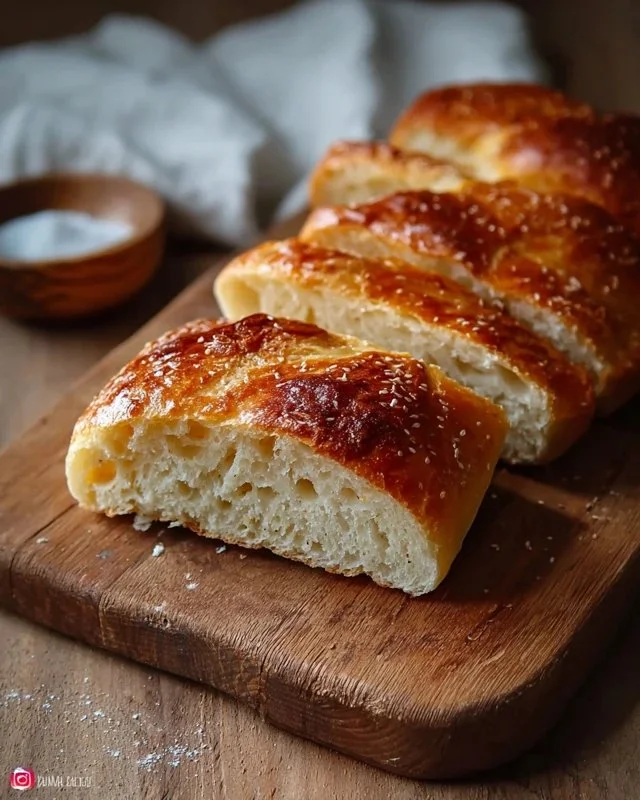 Loaf of freshly baked Polish Potato Bread on a wooden table