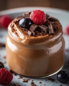 Delicious and nutritious protein pudding topped with fresh fruits.