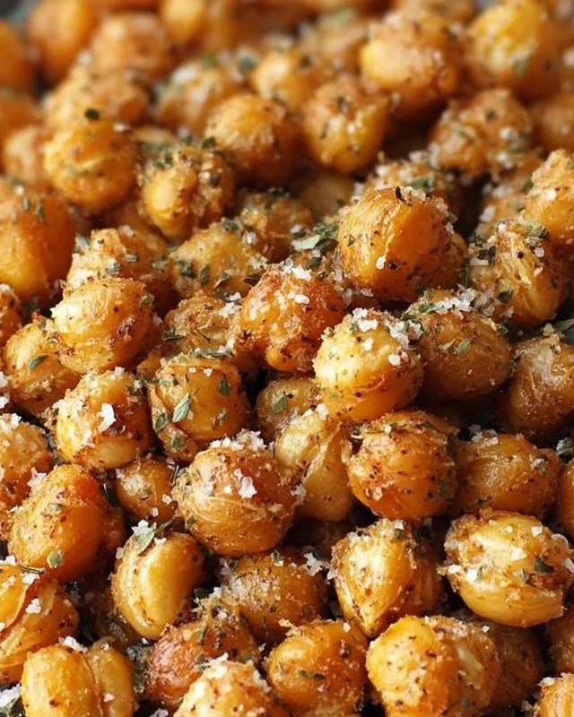 Oven-baked ranch roasted chickpeas in a bowl, showcasing their crispy texture.