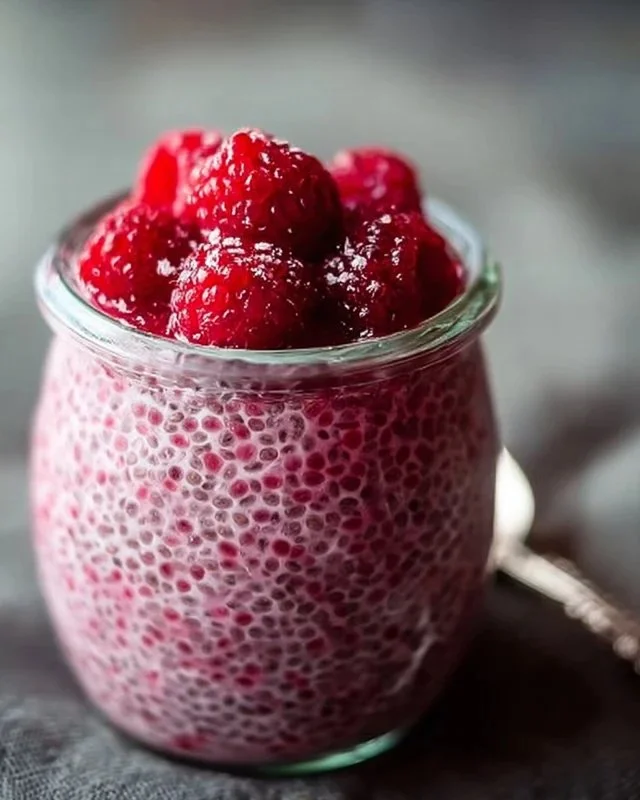 Raspberry Chia Pudding Sweetened with Maple Syrup