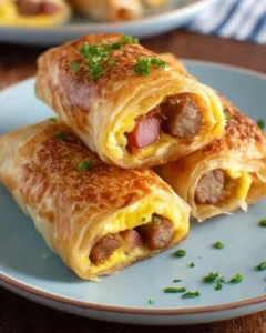 Sausage egg breakfast roll-ups ready to serve for a delicious morning meal
