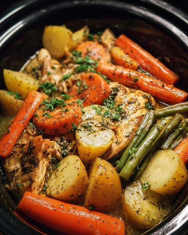 Delicious Slow Cooker Garlic Butter Chicken with fresh veggies