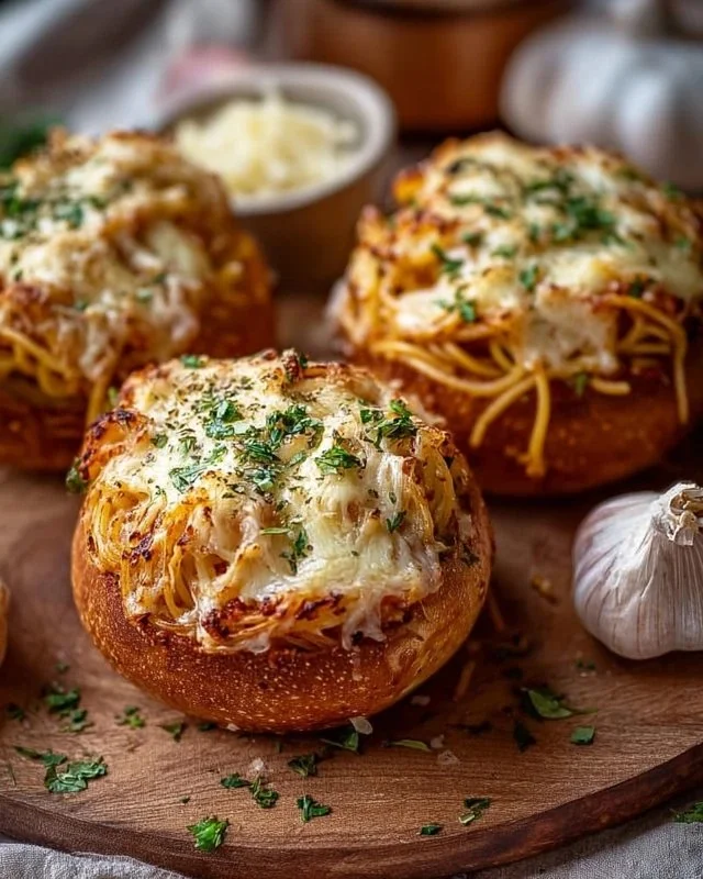 Spaghetti Garlic Bread Bowls