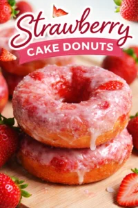 Delicious homemade strawberry cake donuts with fresh strawberries