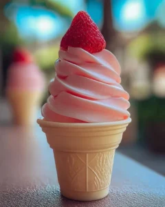 Delicious Strawberry Dole Whip dessert in a colorful bowl