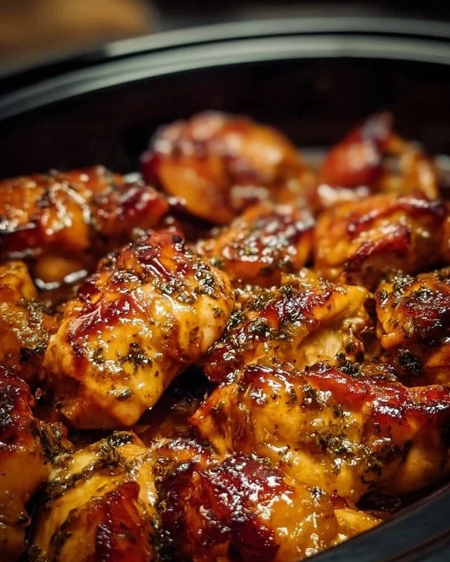 Delicious Sweet Baby Ray's Crockpot Chicken served in a bowl