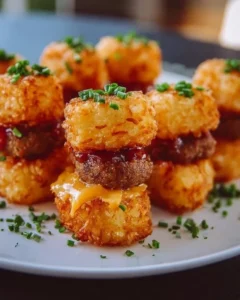 Delicious Tater Tot Mini Cheeseburger Bites served on a platter