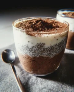 Tiramisu Chia Pudding made with Greek yogurt and coffee flavor