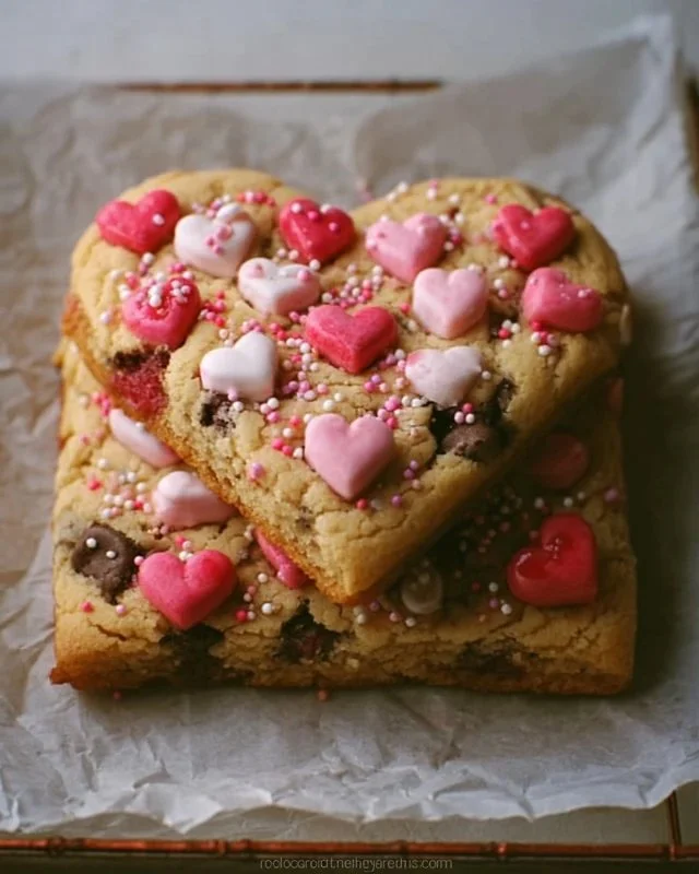 Delicious Valentine's Day cookie cake decorated with hearts and icing
