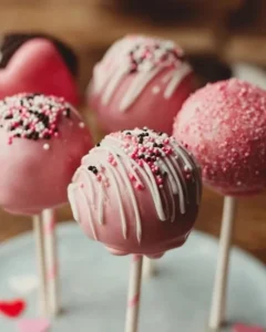 Delicious Valentine's Day Oreo pops on a platter decorated with heart sprinkles