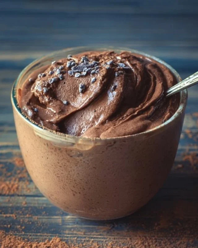 Bowl of rich Vegan Chocolate Pudding garnished with fresh berries