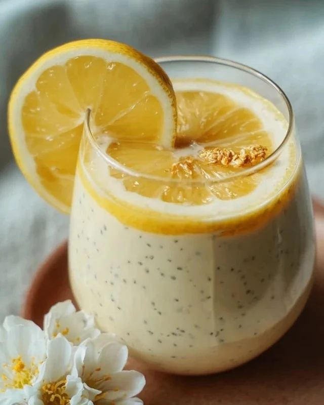 Delicious lemon cream chia pudding served in a bowl with fresh lemon slices