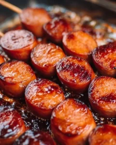 Delicious BBQ sausage on the grill with smoky flavor and seasoning.
